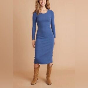 Marine Layer Lexi Blue Lined Midi Long Sleeve Dress Medium